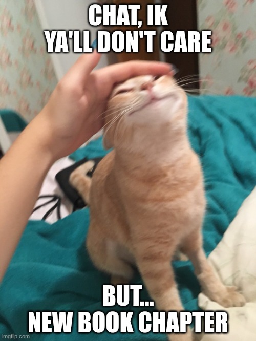 Please? read it? | CHAT, IK YA'LL DON'T CARE; BUT...
NEW BOOK CHAPTER | image tagged in cat pat | made w/ Imgflip meme maker