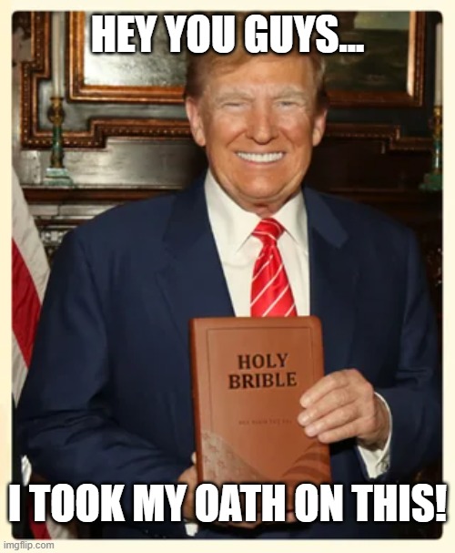 Holy Oath! | HEY YOU GUYS... I TOOK MY OATH ON THIS! | image tagged in politics,trump | made w/ Imgflip meme maker