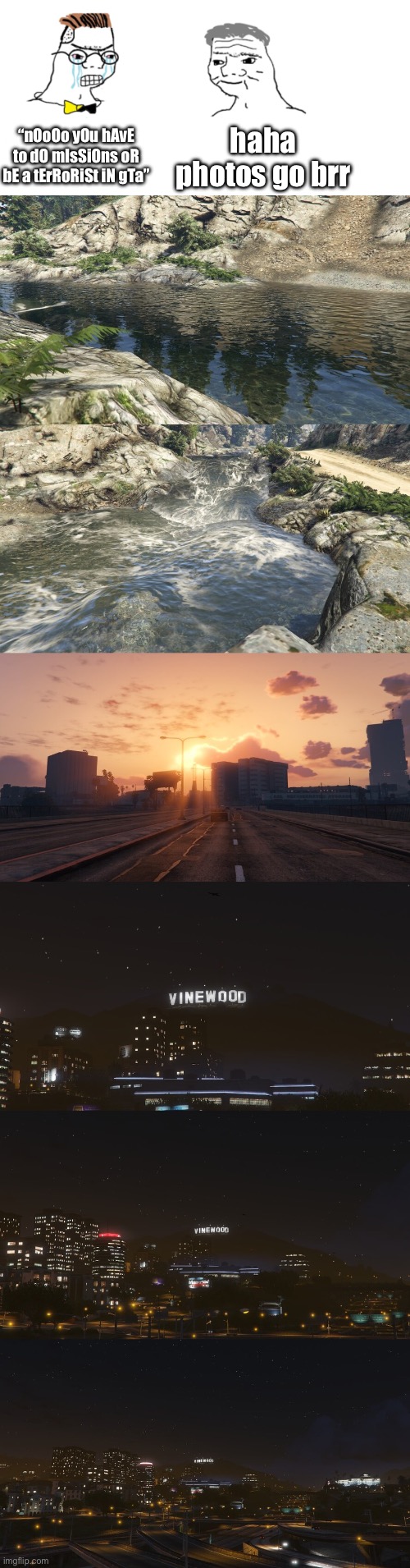 “nOoOo yOu hAvE to dO mIsSiOns oR bE a tErRoRiSt iN gTa”; haha photos go brr | image tagged in nooo haha go brrr | made w/ Imgflip meme maker