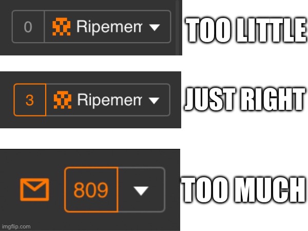 TOO LITTLE; JUST RIGHT; TOO MUCH | image tagged in no tag | made w/ Imgflip meme maker