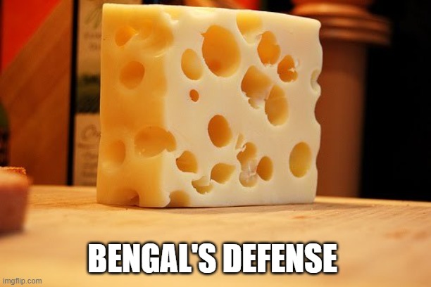 Swiss Cheese | BENGAL'S DEFENSE | image tagged in swiss cheese | made w/ Imgflip meme maker