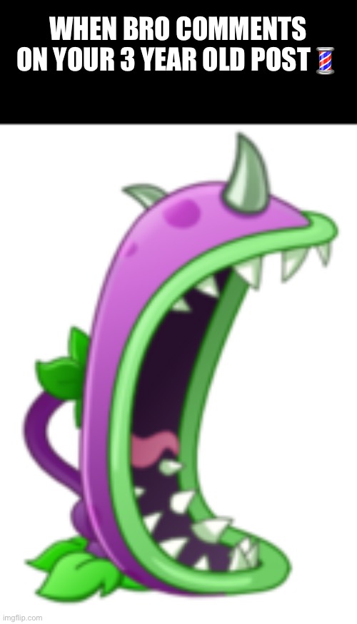 chomper | WHEN BRO COMMENTS ON YOUR 3 YEAR OLD POST💈 | image tagged in chomper | made w/ Imgflip meme maker