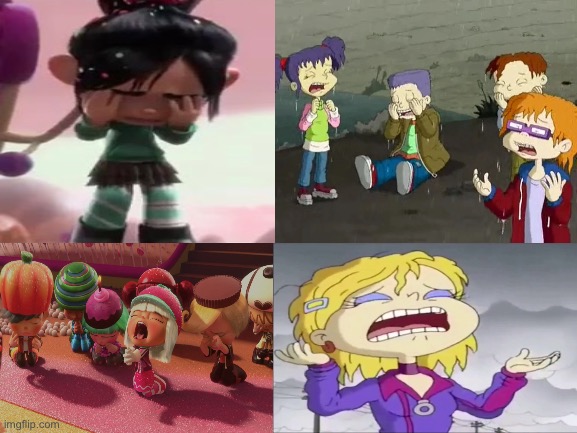 Sugar Rush Racers and Rugrat Preteens Crying | image tagged in cartoon,rugrats,sad,wreck it ralph | made w/ Imgflip meme maker