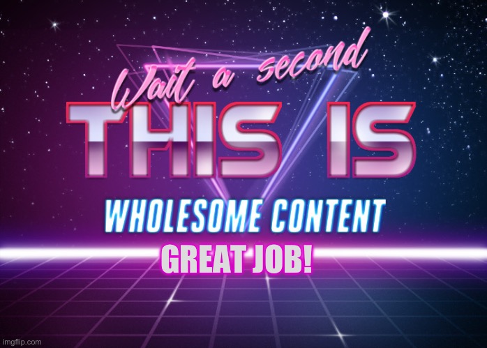 Wait a second this is wholesome content | GREAT JOB! | image tagged in wait a second this is wholesome content | made w/ Imgflip meme maker