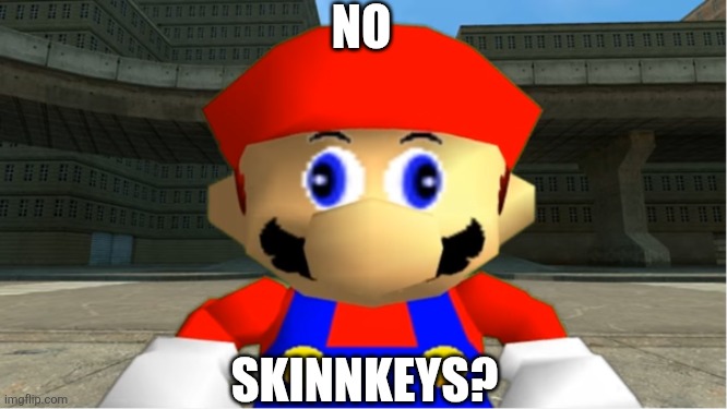 No skinneys? | NO; SKINNKEYS? | image tagged in smg4 mario derp reaction | made w/ Imgflip meme maker