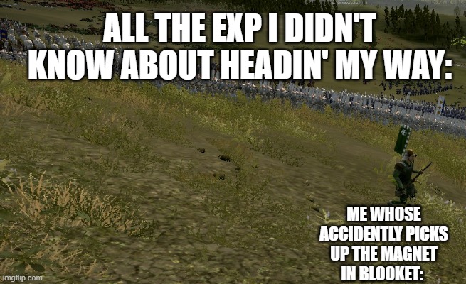 The feeling when this happen | ALL THE EXP I DIDN'T KNOW ABOUT HEADIN' MY WAY:; ME WHOSE ACCIDENTLY PICKS UP THE MAGNET IN BLOOKET: | image tagged in samurai being chased by an army | made w/ Imgflip meme maker