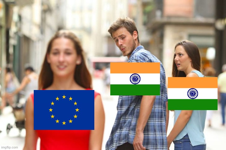 Euro Girl | image tagged in memes,distracted boyfriend,european union,european,white people,indian guy | made w/ Imgflip meme maker