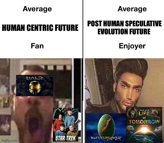 I Hate Humans, and so Does God. | POST HUMAN SPECULATIVE EVOLUTION FUTURE; HUMAN CENTRIC FUTURE | image tagged in average fan vs average enjoyer,memes,science fiction,shitpost,lol,relatable memes | made w/ Imgflip meme maker