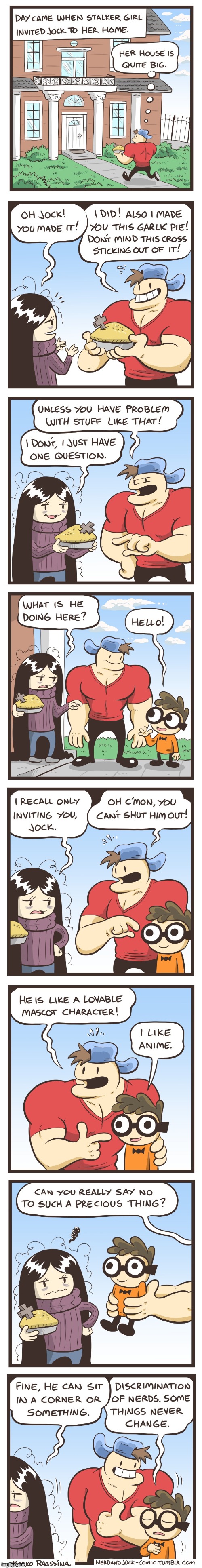 image tagged in jock,olga,pie,garlic,cross,nerd | made w/ Imgflip meme maker