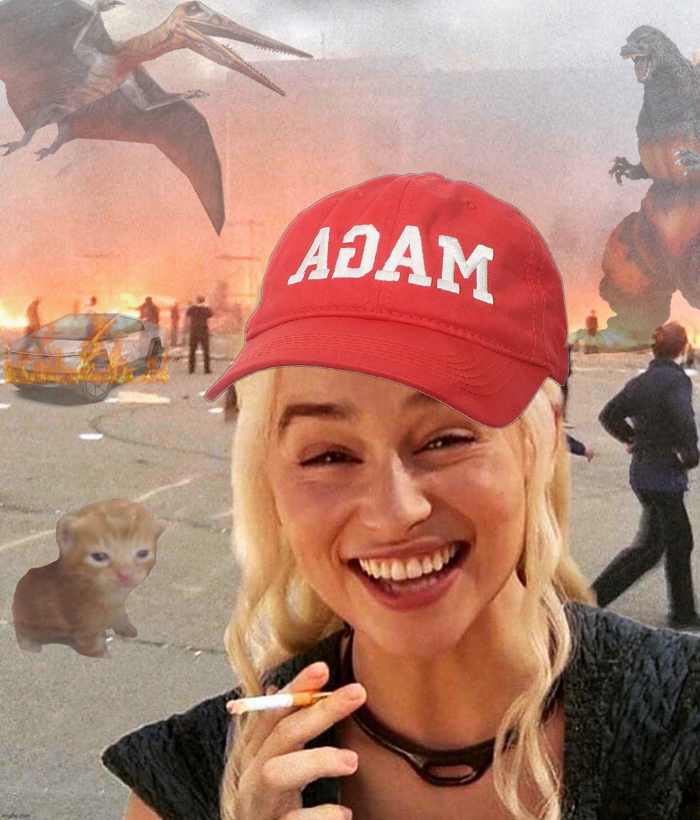 Disaster smoker girl MAGA edition | image tagged in disaster smoker girl maga edition | made w/ Imgflip meme maker
