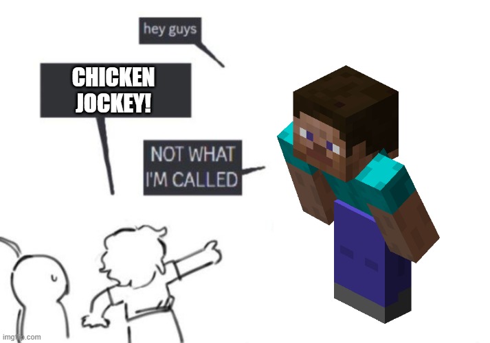 His name...is STEVE | CHICKEN
JOCKEY! | image tagged in hey guys - not what i'm called,minecraft,steve,chicken jockey | made w/ Imgflip meme maker