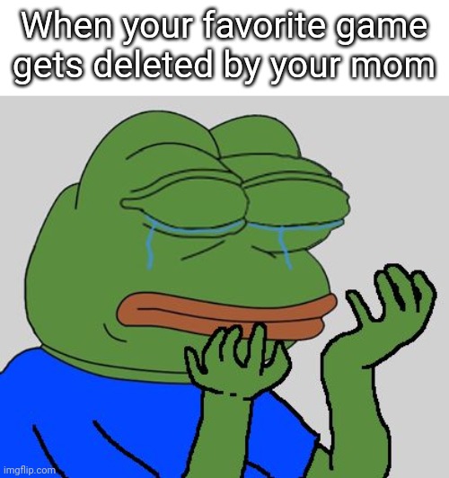 pepe cry | When your favorite game gets deleted by your mom | image tagged in pepe cry | made w/ Imgflip meme maker