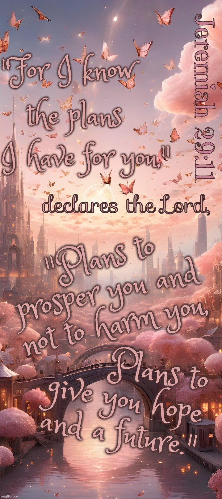 A Certain Future | "For I know; Jeremiah 29:11; the plans; I have for you,"; declares the Lord, "Plans to prosper you and not to harm you, Plans to give you hope and a future." | image tagged in jesus,jesus christ,inspirational,word of jesus,hope,lovely | made w/ Imgflip meme maker