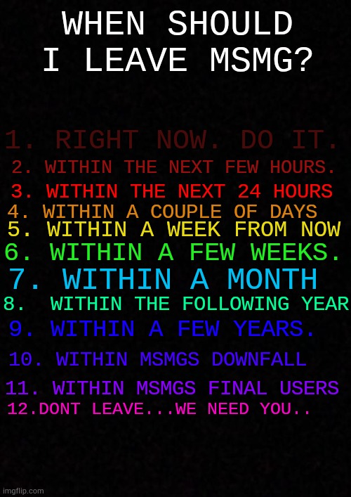 imagine i post this then escape away | image tagged in when should i leave msmg | made w/ Imgflip meme maker