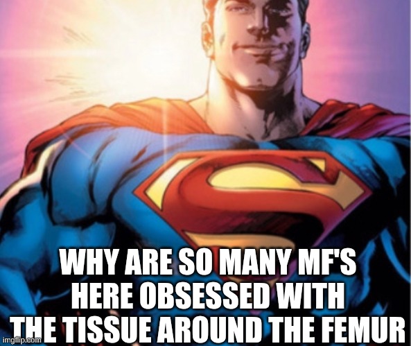 s | WHY ARE SO MANY MF'S HERE OBSESSED WITH THE TISSUE AROUND THE FEMUR | made w/ Imgflip meme maker