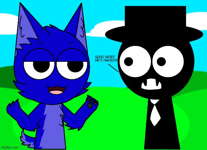 GOOD GRIEF HE'S NAKED!!! | image tagged in sprunki,jevin,black,fan art,shitpost,good grief he's naked | made w/ Imgflip meme maker