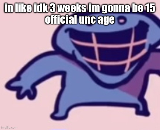 in like idk 3 weeks im gonna be 15
official unc age | image tagged in dud | made w/ Imgflip meme maker