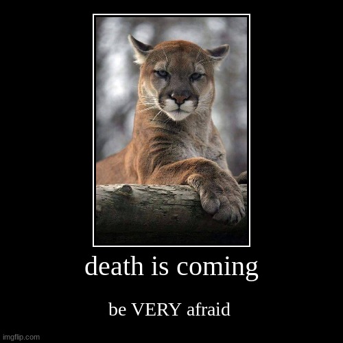 be afraid | death is coming | be VERY afraid | image tagged in funny,demotivationals | made w/ Imgflip demotivational maker