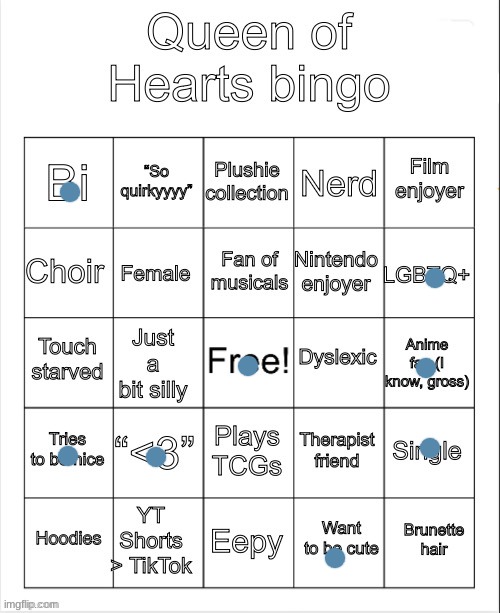 Queen of hearts bingo | image tagged in queen of hearts bingo | made w/ Imgflip meme maker