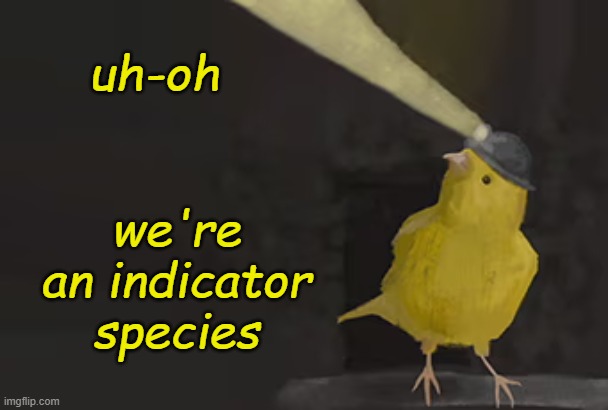 canary in a coal mine | uh-oh we're an indicator species | image tagged in canary in a coal mine | made w/ Imgflip meme maker