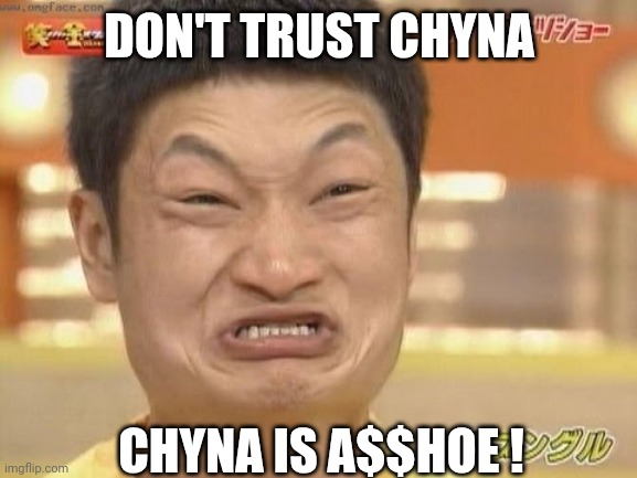 Chinese | DON'T TRUST CHYNA CHYNA IS A$$HOE ! | image tagged in chinese | made w/ Imgflip meme maker