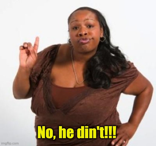 sassy black woman | No, he din't!!! | image tagged in sassy black woman | made w/ Imgflip meme maker