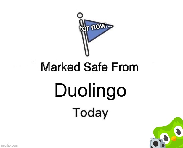 Marked Safe From | for now... Duolingo | image tagged in memes,marked safe from | made w/ Imgflip meme maker
