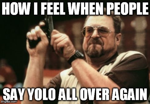 Do not say YOLO! | HOW I FEEL WHEN PEOPLE SAY YOLO ALL OVER AGAIN | image tagged in memes,am i the only one around here | made w/ Imgflip meme maker