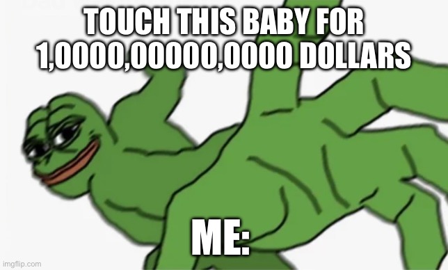 Me if I saw this | TOUCH THIS BABY FOR 1,0000,00000,0000 DOLLARS; ME: | image tagged in pepe punch | made w/ Imgflip meme maker