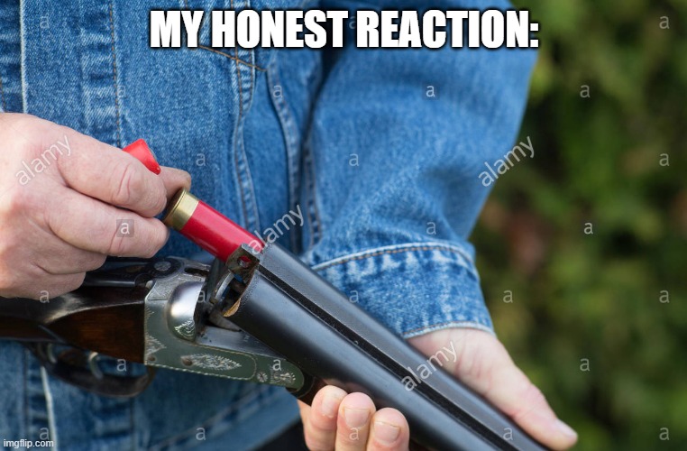 Man loading Shotgun | MY HONEST REACTION: | image tagged in man loading shotgun | made w/ Imgflip meme maker