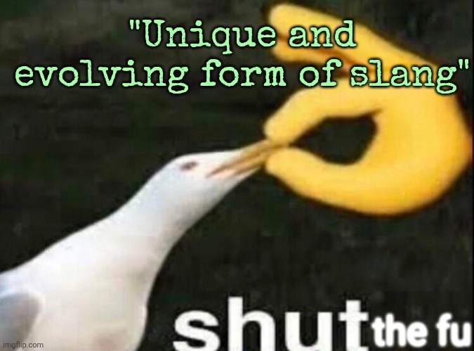 SHUT | the fu "Unique and evolving form of slang" | image tagged in shut | made w/ Imgflip meme maker