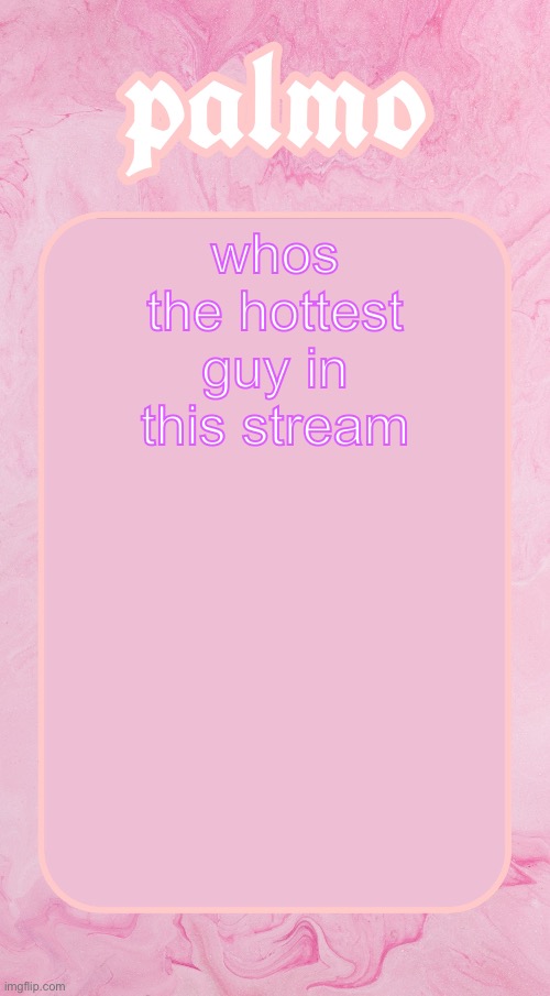 Palms bby temp | whos the hottest guy in this stream | image tagged in palms bby temp | made w/ Imgflip meme maker