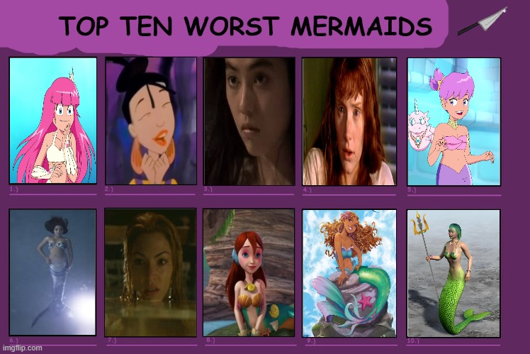 top 10 worst mermaids | image tagged in top ten worst mermaids,awful,halle bailey,high guardian spice,comic book guy worst ever,dumpster fire | made w/ Imgflip meme maker