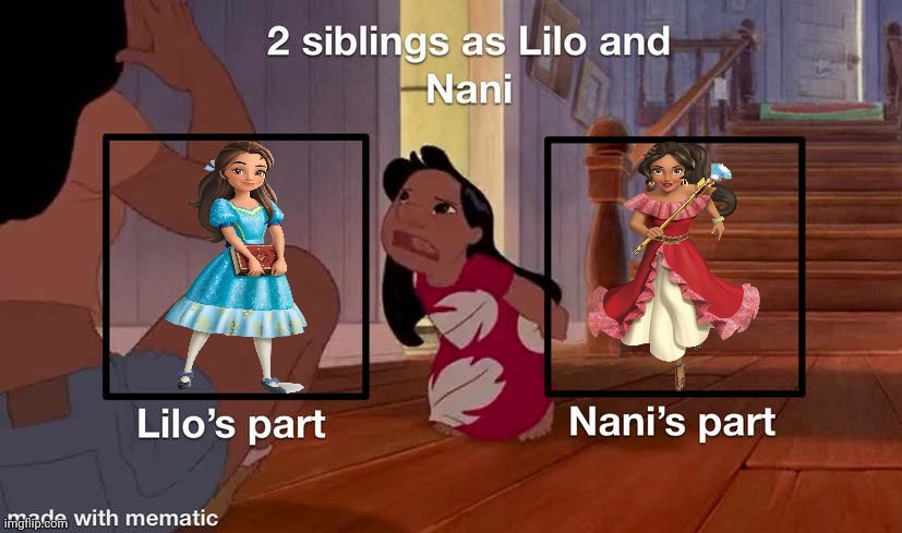 Isabel and Elena as Lilo and Nani Meme Template | image tagged in blank lilo and nani meme template,elena of avalor,lilo and stitch,sisters,big sister,little sister | made w/ Imgflip meme maker