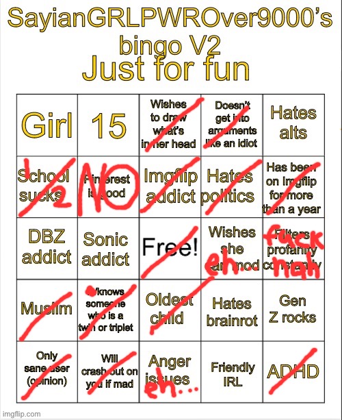 SayianGRLPWROver9000’s bingo V2 | image tagged in sayiangrlpwrover9000 s bingo v2 | made w/ Imgflip meme maker