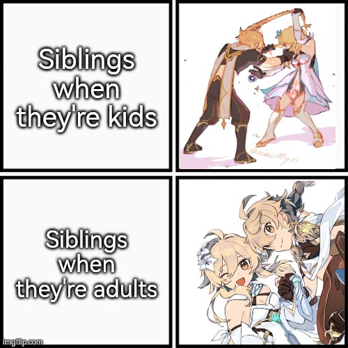 We saw as kids our siblings as enemy, now mostly we saw as adults siblings as our friend. | Siblings when they're kids; Siblings when they're adults | image tagged in grid 4x4,memes,siblings | made w/ Imgflip meme maker