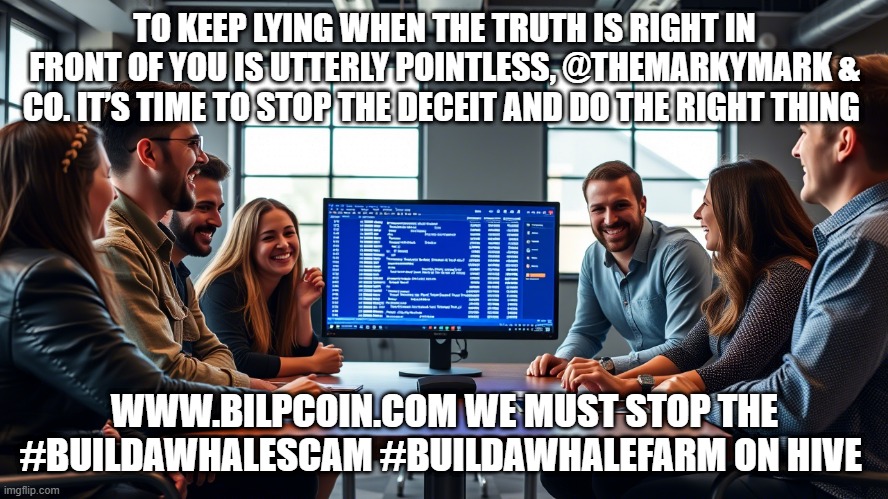 TO KEEP LYING WHEN THE TRUTH IS RIGHT IN FRONT OF YOU IS UTTERLY POINTLESS, @THEMARKYMARK & CO. IT’S TIME TO STOP THE DECEIT AND DO THE RIGHT THING; WWW.BILPCOIN.COM WE MUST STOP THE #BUILDAWHALESCAM #BUILDAWHALEFARM ON HIVE | made w/ Imgflip meme maker