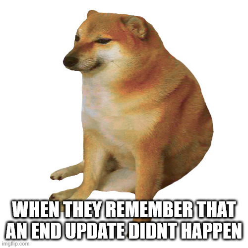 cheems | WHEN THEY REMEMBER THAT AN END UPDATE DIDNT HAPPEN | image tagged in cheems | made w/ Imgflip meme maker