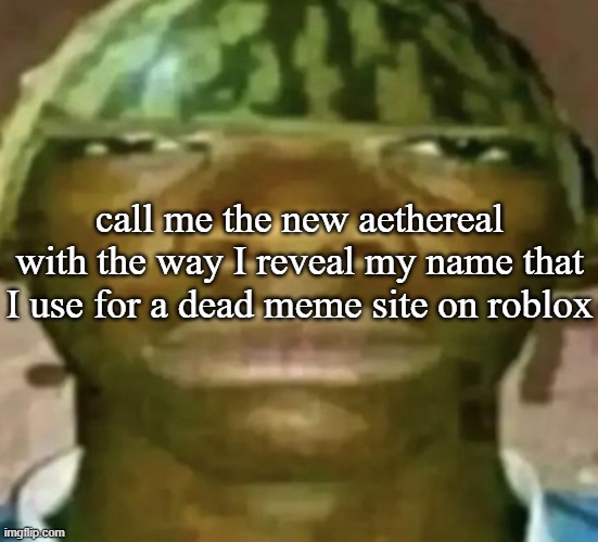 Watermelon Hat | call me the new aethereal with the way I reveal my name that I use for a dead meme site on roblox | image tagged in watermelon hat | made w/ Imgflip meme maker