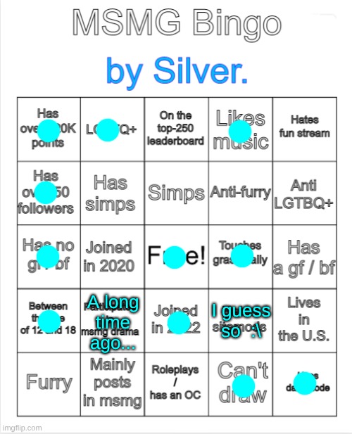 **PAIN** | I guess so  :\; A long time ago... | image tagged in silver 's msmg bingo,fresh memes,lgbtq,bingo,ha ha tags go brr | made w/ Imgflip meme maker
