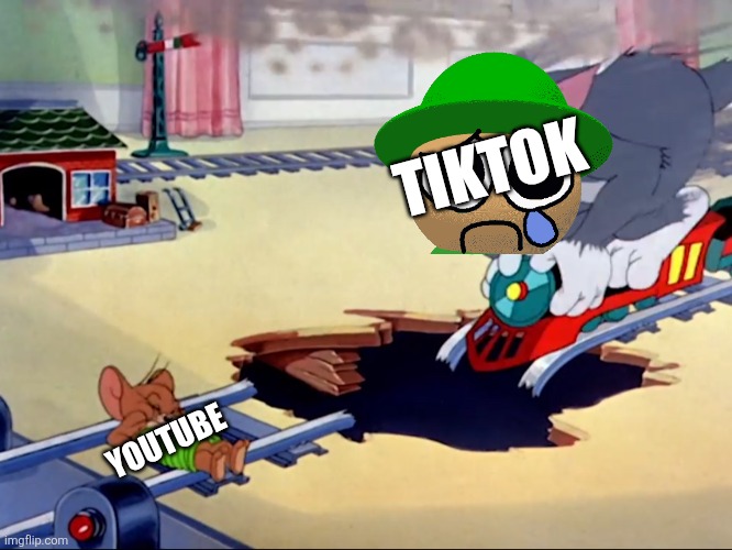 youtube vs tiktok | TIKTOK; YOUTUBE | image tagged in tom and jerry train,youtube,tiktok,tiktok sucks | made w/ Imgflip meme maker