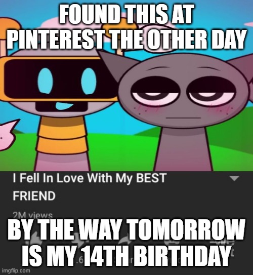 Wish me luck yall | FOUND THIS AT PINTEREST THE OTHER DAY; BY THE WAY TOMORROW IS MY 14TH BIRTHDAY | image tagged in i fell in love with my best friend,images,birthday,sprunki | made w/ Imgflip meme maker