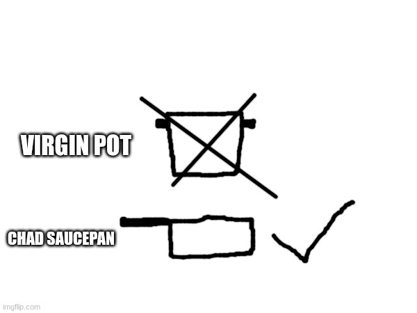 There is a difference between a pot and a saucepan (my self insert wears a saucepan) | VIRGIN POT; CHAD SAUCEPAN | made w/ Imgflip meme maker