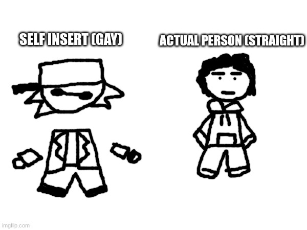 simplest breakdown | ACTUAL PERSON (STRAIGHT); SELF INSERT (GAY) | made w/ Imgflip meme maker