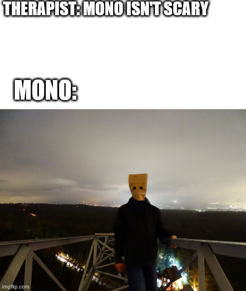 Little Nightmares 2, Mono isn't scary... | THERAPIST: MONO ISN'T SCARY; MONO: | image tagged in therapist,little nightmares,gaming,lattice climbing,horror,creepypasta | made w/ Imgflip meme maker