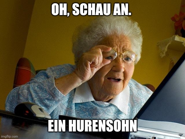 Hurensohn, Grandma | OH, SCHAU AN. EIN HURENSOHN | image tagged in memes,grandma finds the internet | made w/ Imgflip meme maker