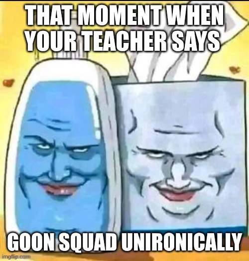 The devious duo | THAT MOMENT WHEN YOUR TEACHER SAYS; GOON SQUAD IRONICALLY | image tagged in the devious duo | made w/ Imgflip meme maker