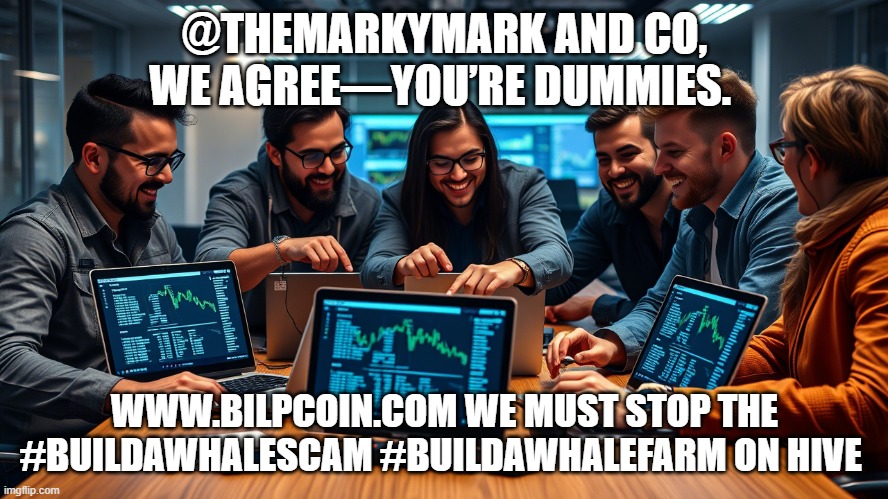 @THEMARKYMARK AND CO, WE AGREE—YOU’RE DUMMIES. WWW.BILPCOIN.COM WE MUST STOP THE #BUILDAWHALESCAM #BUILDAWHALEFARM ON HIVE | made w/ Imgflip meme maker