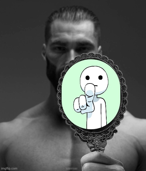 Giga Chad shows Giga Chad a mirror | image tagged in giga chad shows giga chad a mirror | made w/ Imgflip meme maker