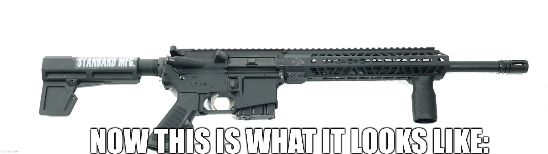 NOW THIS IS WHAT IT LOOKS LIKE: | image tagged in gun | made w/ Imgflip meme maker